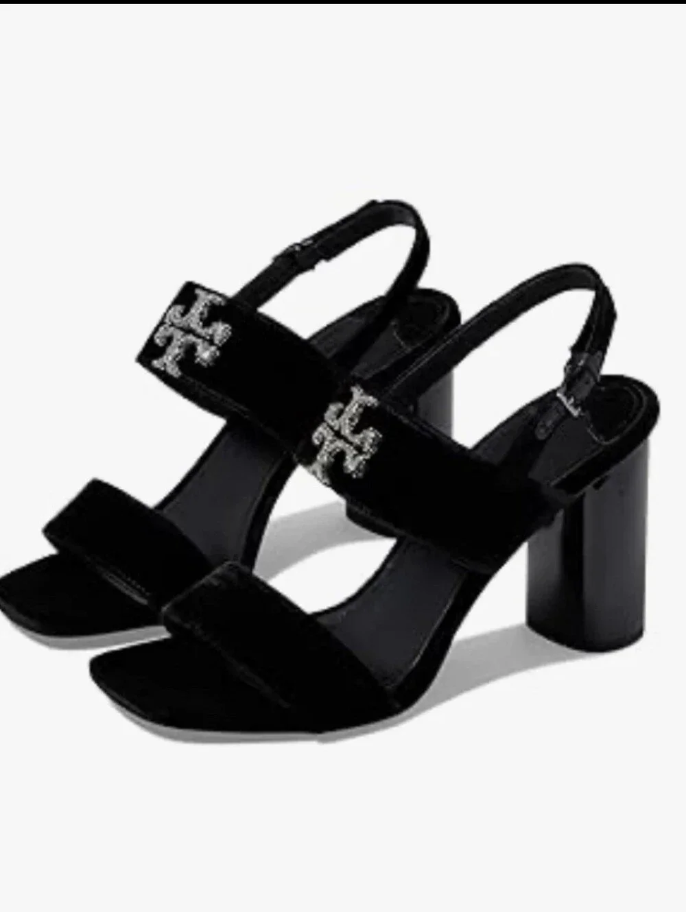 Tory Burch Eleanor Pave Heel Sandal in Black Velvet Leather Rt-428$ Sz-8.5